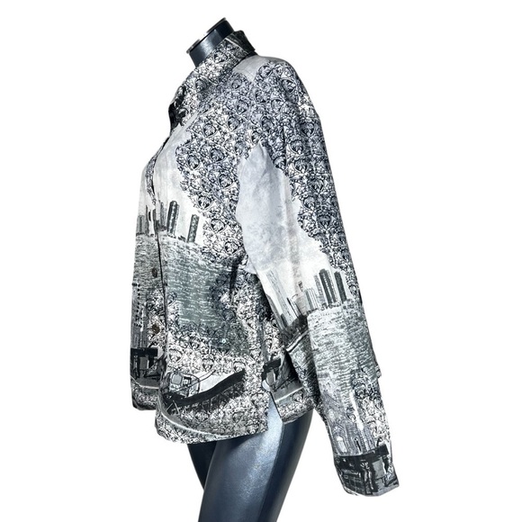 VTG RAAKHEE Sequin Black White City Skyline Button Up Top Women's Size 1X - Picture 5 of 16